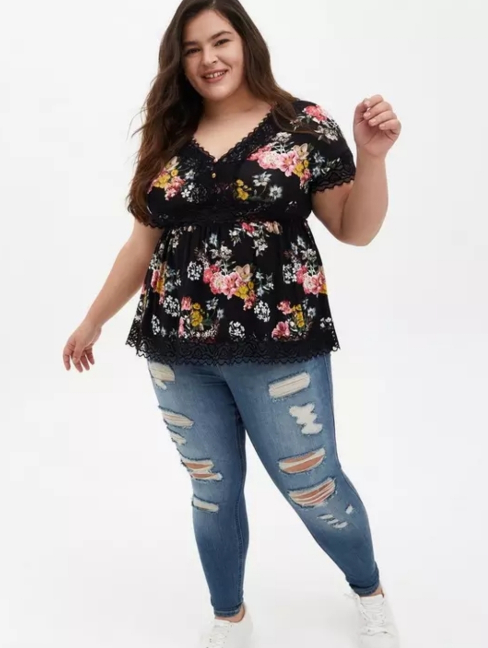 Torrid Babydoll Super Soft Lace Trim Top 2X - Picture 2 of 9